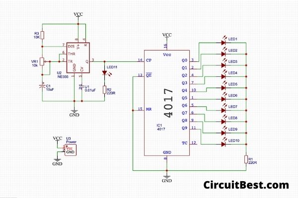 555 and 4017 circuit